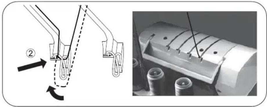Technical diagram showing mechanical assembly with labeled components and directional arrows, alongside a close-up of a cylindrical component with internal structure.