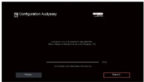 DENON AVR-X1800H - Lorsque l'analyse et la sauvegarde sont terminées, débranchez le microphone d'étalonnage du son de la prise SETUP MIC de l'appareil principal puis appuyez sur "Suivant". - 1