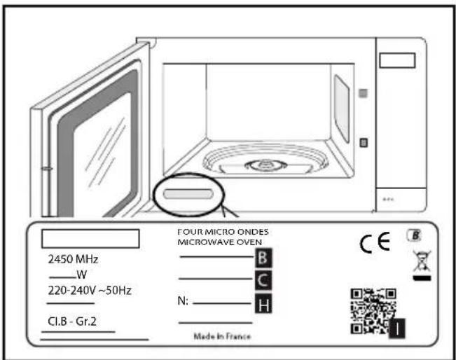 2450 MHz W 220-240V ~50Hz CI.B - Gr.2 FOUR MICRO ONDES MICROWAVE OVEN B C H N: Made in France CE B I