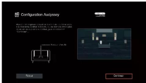 DENON AVR-X1800H DAB - Disposez le microphone de mesures et de configuration à la position 2, sélectionnez "Continuer", puis appuyez sur ENTER. - 1