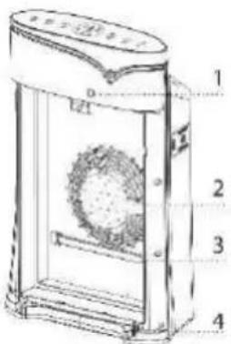 Technical diagram of a cylindrical device with labeled components and internal structure