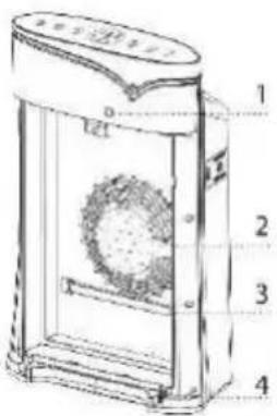 Technical diagram of a mechanical device with numbered components and a central circular component