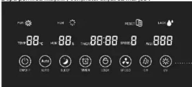 PUR TEMP 88°C HUM 88% THERM 88:00 SPEED 9 NOI 888 RESET LACK ON/OFF AUTO SLEEP TIME LOCK SPEED ON UV