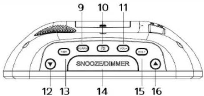 9 10 11 TMT SLAVD 25 VOL- VOL+ SNOOZE/DIMMER 12 13 14 15 16