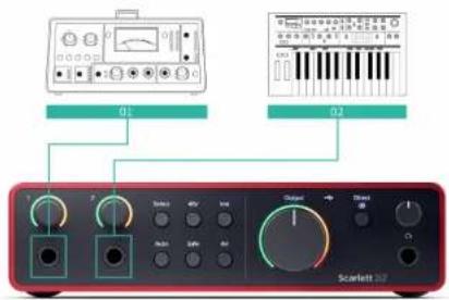 FOCUSRITE Scarlett 2i2 4th Gen - Connector des appareils de niveau ligne - 2