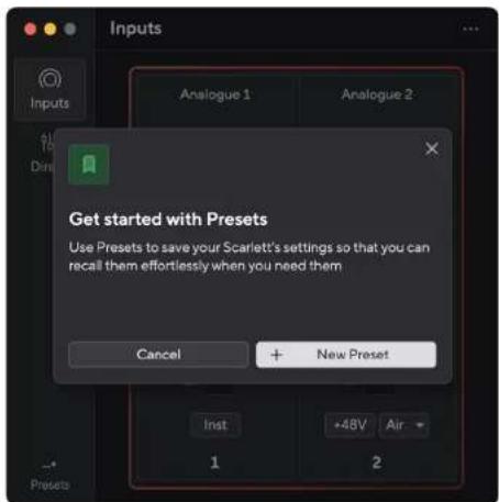 FOCUSRITE Scarlett Solo 4th Gen Studio Pack - Utilisation des préréglages dans Focusrite Control 2 - 1