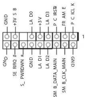 GND +3V S B SE RIRQ # S_ PWRDWN # GND LA D0 +3V LA D1 LA D2 LA D3 P C ISTR# FR AM E SM B_DATA_MAIN SM B_CLK_MAIN QND P C ICL K 1