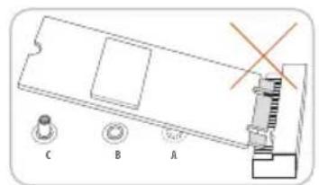 Technical diagram showing labeled components A, B, and C with a crosshair symbol indicating a specific feature or assembly.