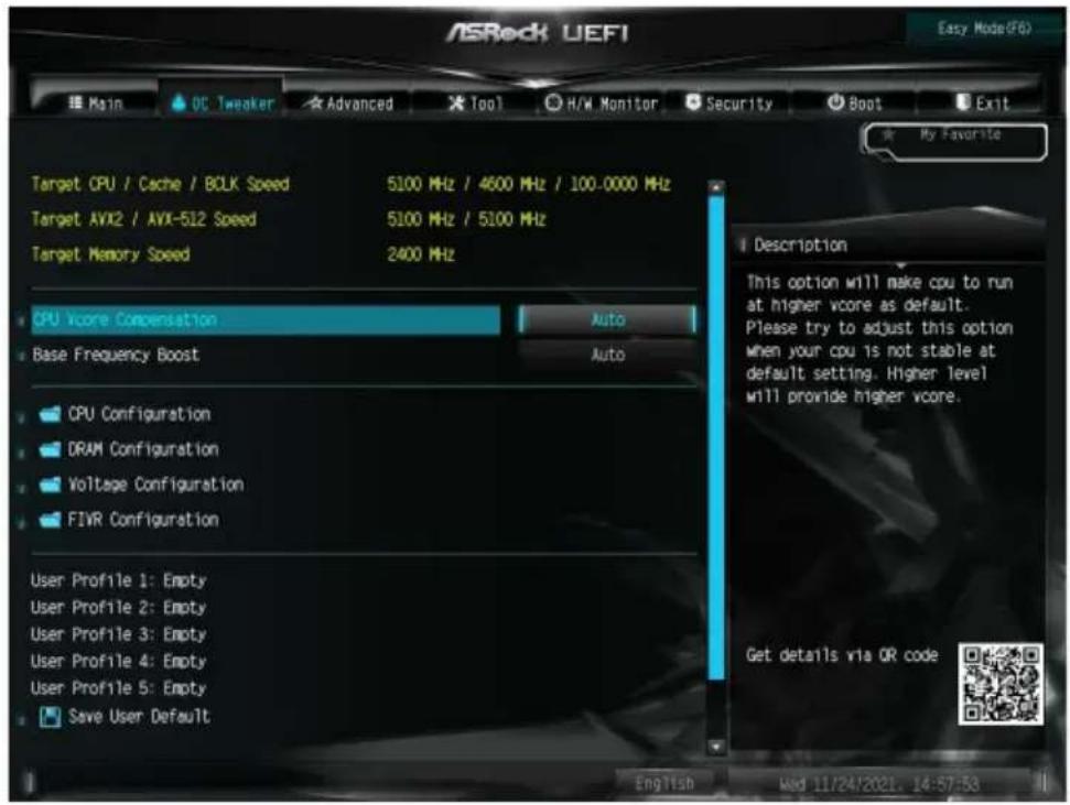 ASROCK H610M-ITX/ac - OC Tweaker (OC 調整) 画面 - 1