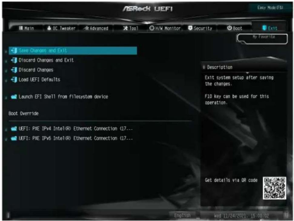 ASROCK H610M-ITX/ac - Exit (終了) 画面 - 1