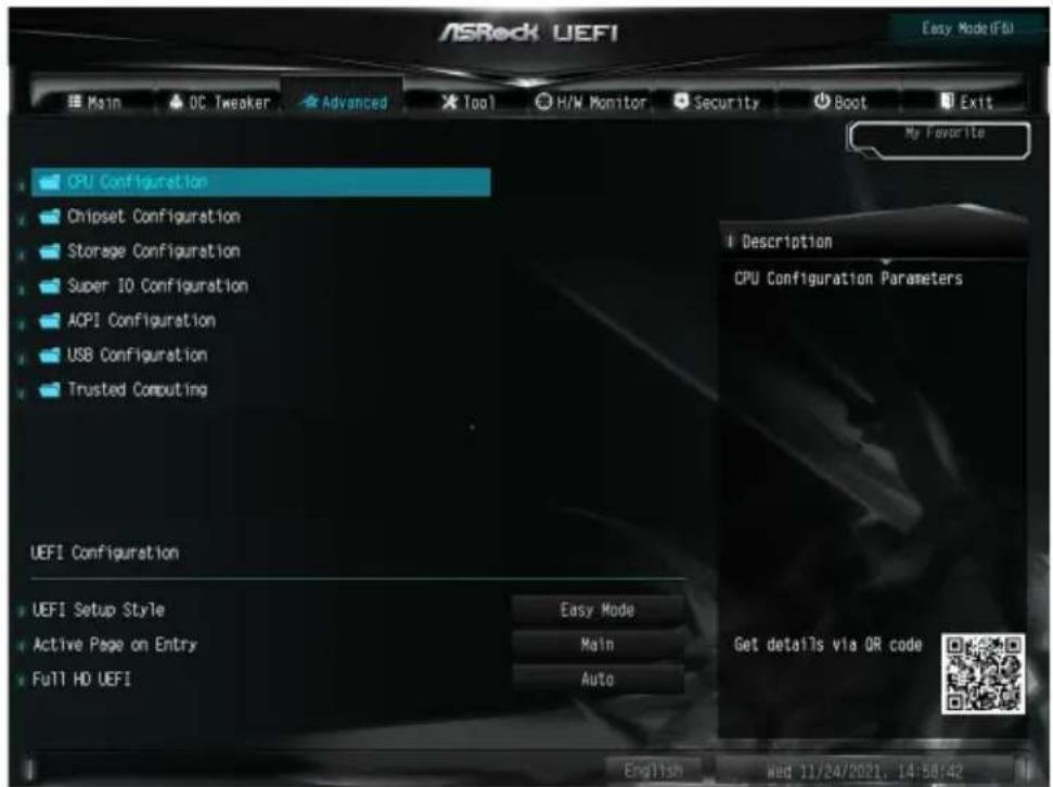 ASROCK H610M-ITX/ac - Advanced (詳細) 画面 - 1