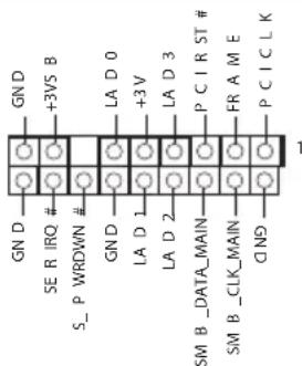 GN D +3VS B SE R IRQ # S_P WRDOWN # GND LA D 0 +3V LA D 1 LA D 2 P C I R S T # SM B_DATA_MAIN FR A M E SM B_CLK_MAIN QND P C I C L K 1