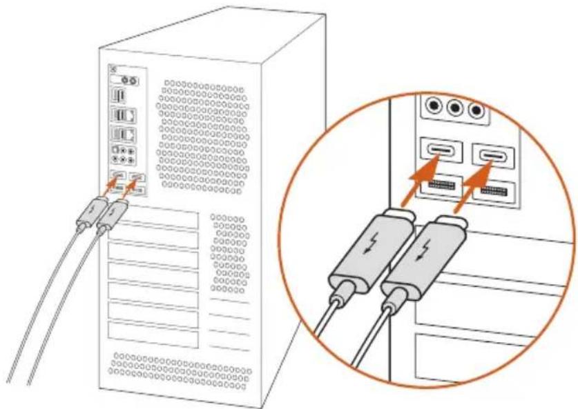 Diagram showing server rack connected to a device with labeled ports and cables, alongside a magnified view of two connected USB drive cables.