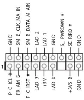 P C ICL # FR AM E P C IRST # LAD 3 +3V LAD 0 +3VS B GND SM_B_CLK_MA_IN SM_B_DATA_M_AIN LAD 2 LAD 1 GND S_PWRDWN # SE_RIRQ # GND
