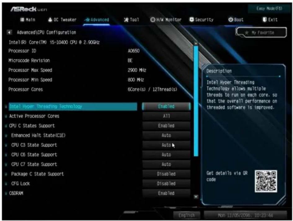 ASROCK Z490 Extreme4 - CPU Configuration (CPU 設定) - 1