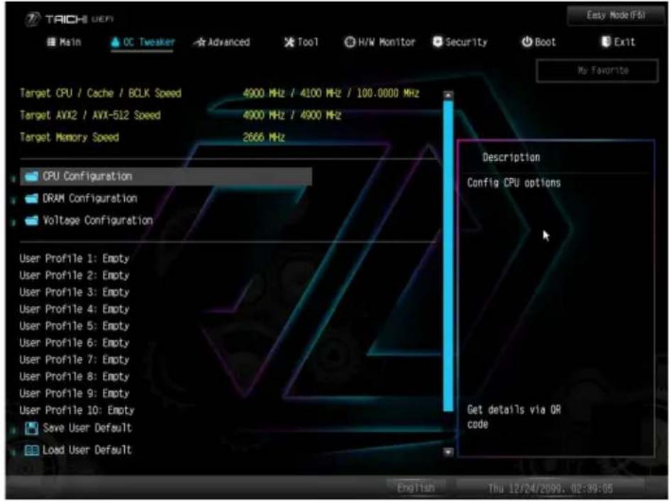 ASROCK Z590 Taichi - OC Tweaker (OC 調整) 画面 - 1