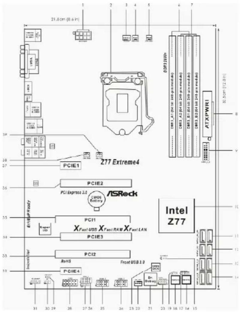 ASROCK Z77 Extreme4 - Motherboard Layout - 1
