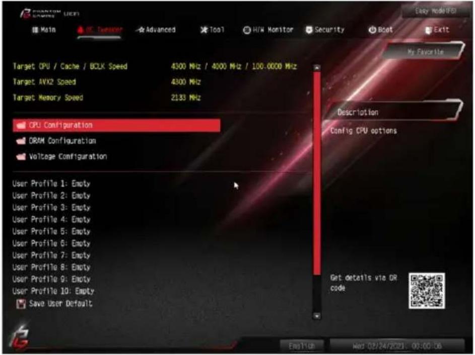 ASROCK Z490 Phantom Gaming-ITX/TB3 - OC Tweaker (OC 調整) 画面 - 1