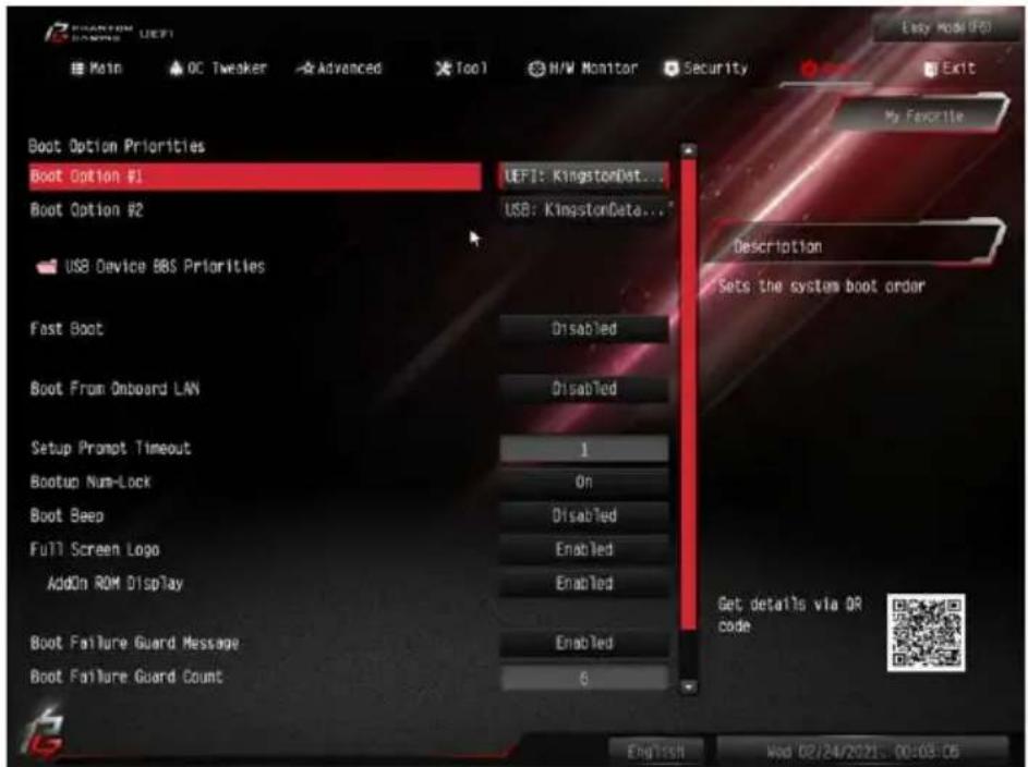 ASROCK Z490 Phantom Gaming-ITX/TB3 - Boot (ブート) 画面 - 1