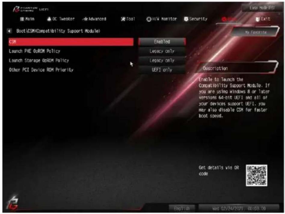 ASROCK Z490 Phantom Gaming-ITX/TB3 - CSM: Compatibility Support Module (CSM：互換性サポート モジュール) - 1