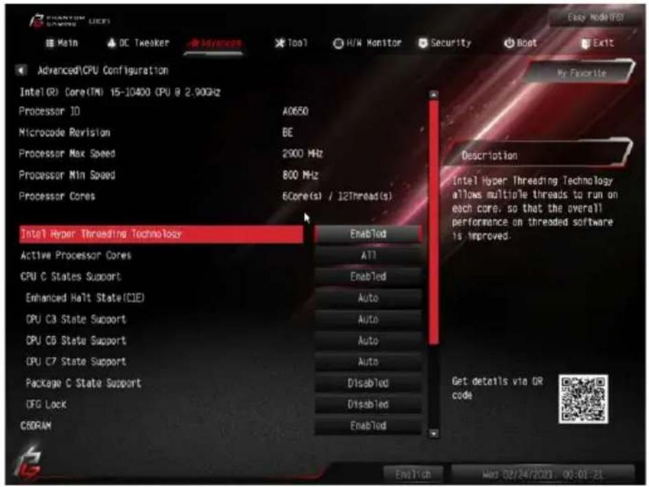 ASROCK Z490 Phantom Gaming-ITX/TB3 - CPU Configuration (CPU 設定) - 1