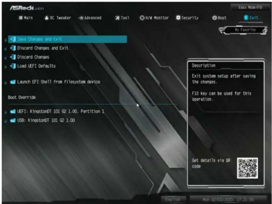 ASROCK Z490M-ITX/ac - Exit（終了）画面 - 1
