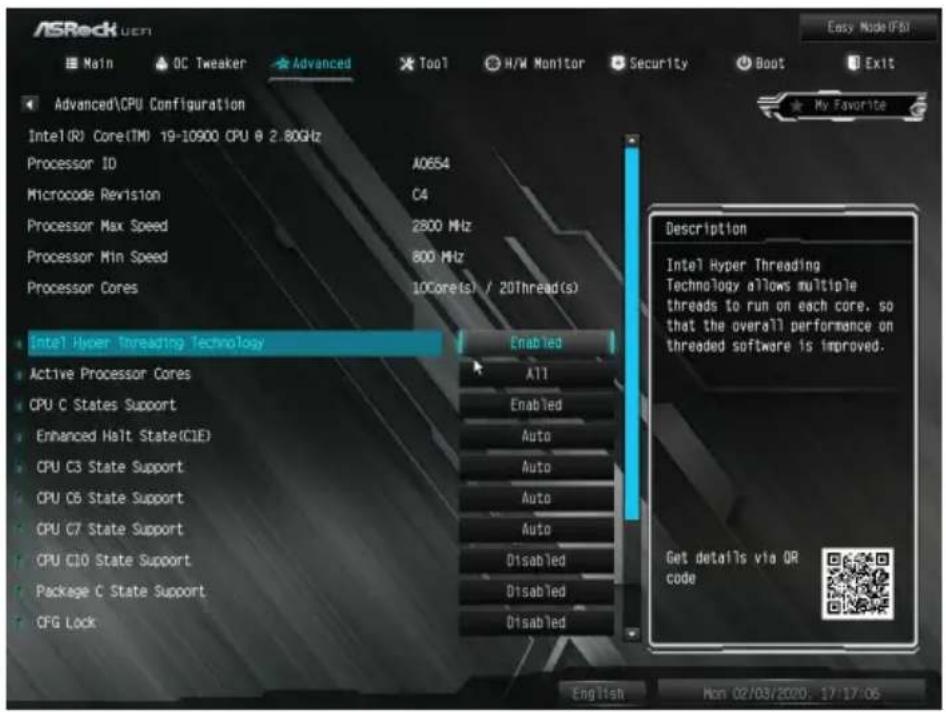 ASROCK Z490M-ITX/ac - CPU Configuration (CPU 設定) - 1