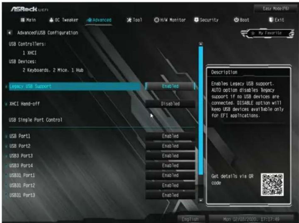 ASROCK Z490M-ITX/ac - USB Configuration (USB 設定) - 1