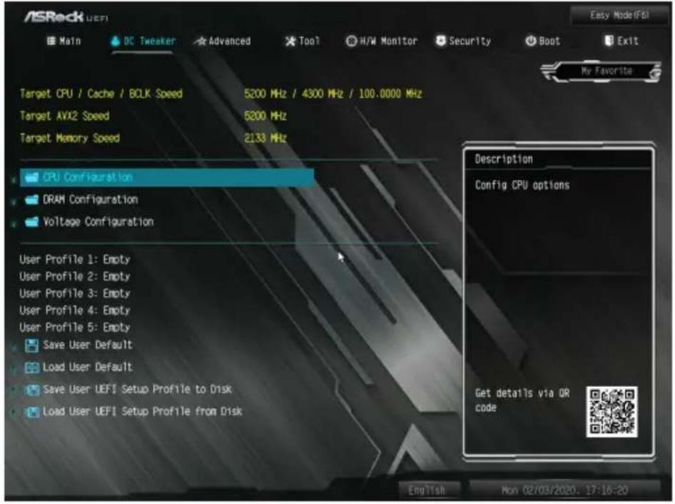 ASROCK Z490M-ITX/ac - OC Tweaker (OC 調整) 画面 - 1