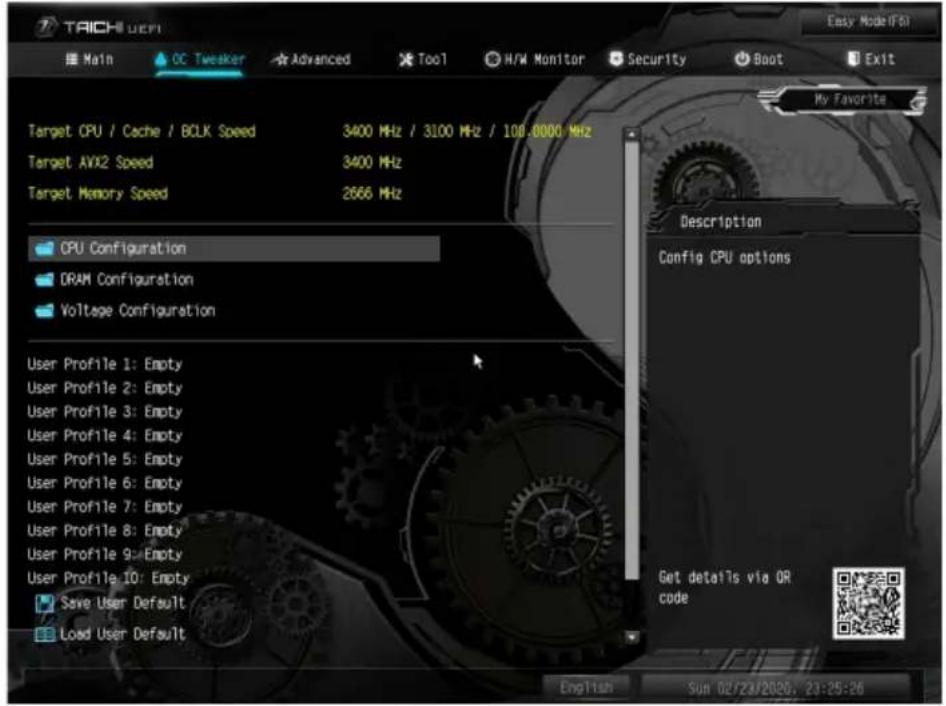 ASROCK Z490 Taichi - OC Tweaker (OC 調整) 画面 - 1