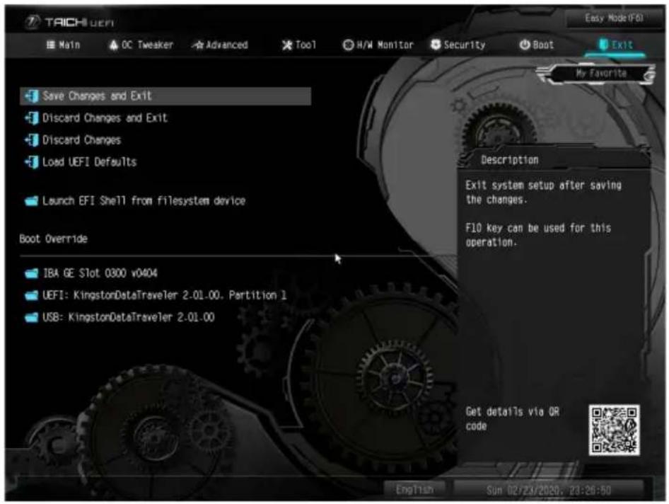 ASROCK Z490 Taichi - Exit (終了) 画面 - 1