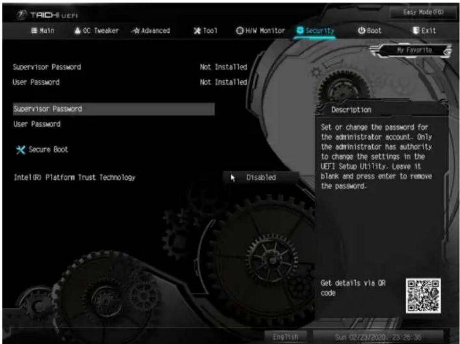 ASROCK Z490 Taichi - Security(セキュリティ)画面 - 1
