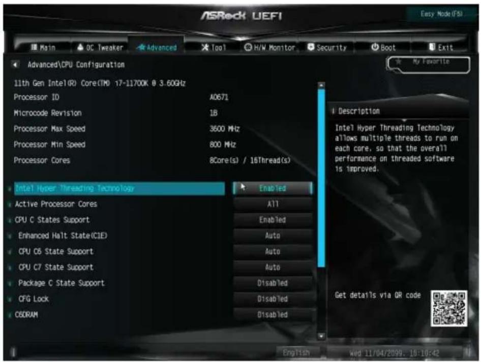 ASROCK Z590M-ITX/ax - CPU Configuration (CPU 設定) - 1