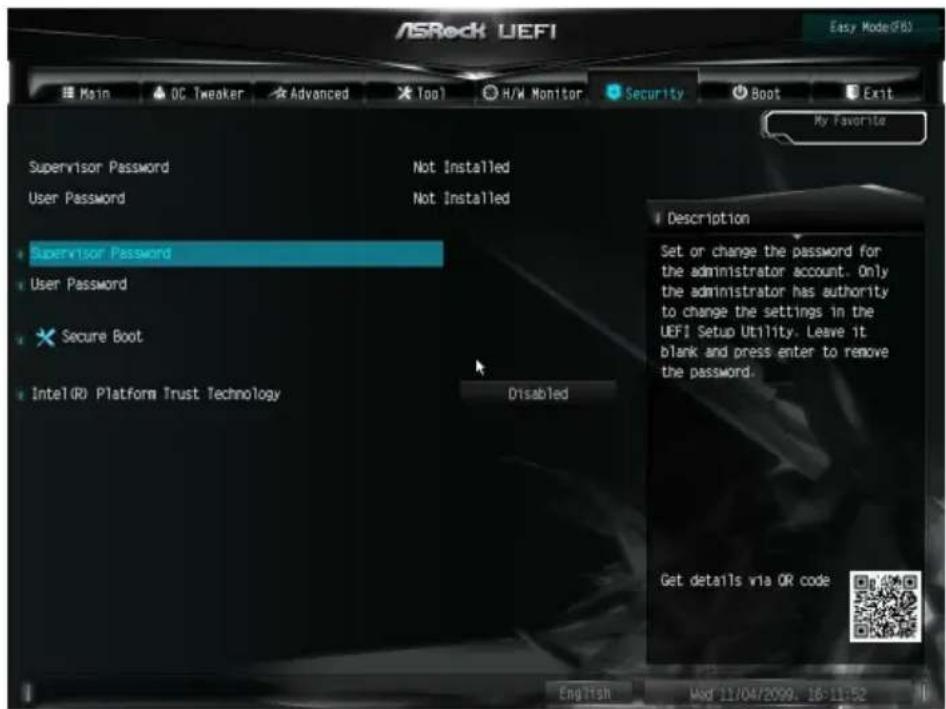 ASROCK Z590M-ITX/ax - Security（せキュリテ）画面 - 1