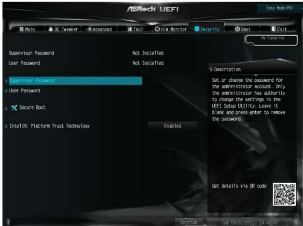 ASROCK Z690M-ITX/ax - Security（せんリテ）画面 - 1