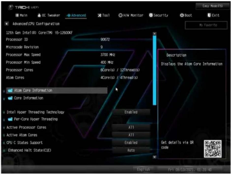 ASROCK Z690 Taichi - CPU Configuration (CPU 設定) - 1