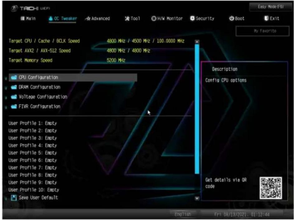 ASROCK Z690 Taichi - OC Tweaker (OC 調整) 画面 - 1