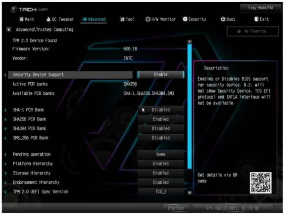 ASROCK Z690 Taichi - Trusted Computing (トラステッド・コンピューティング) - 1