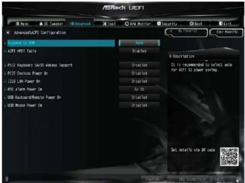 ASROCK B365M-ITX/ac - ACPI Configuration (ACPI 設定) - 1