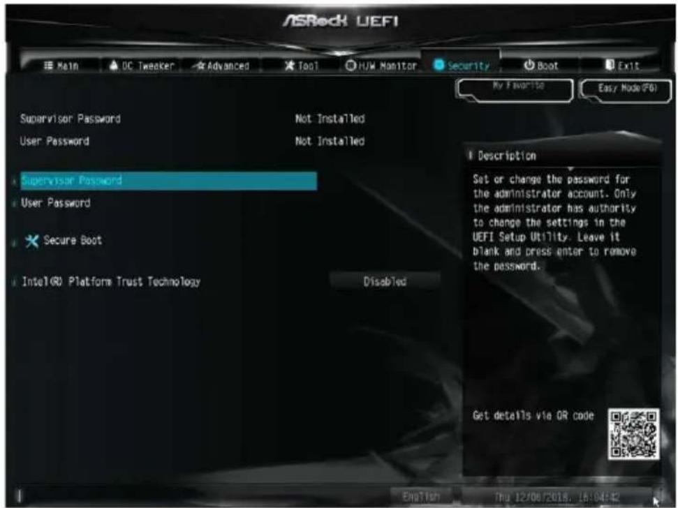 ASROCK B365M-ITX/ac - Security（セキュリティ）画面 - 1