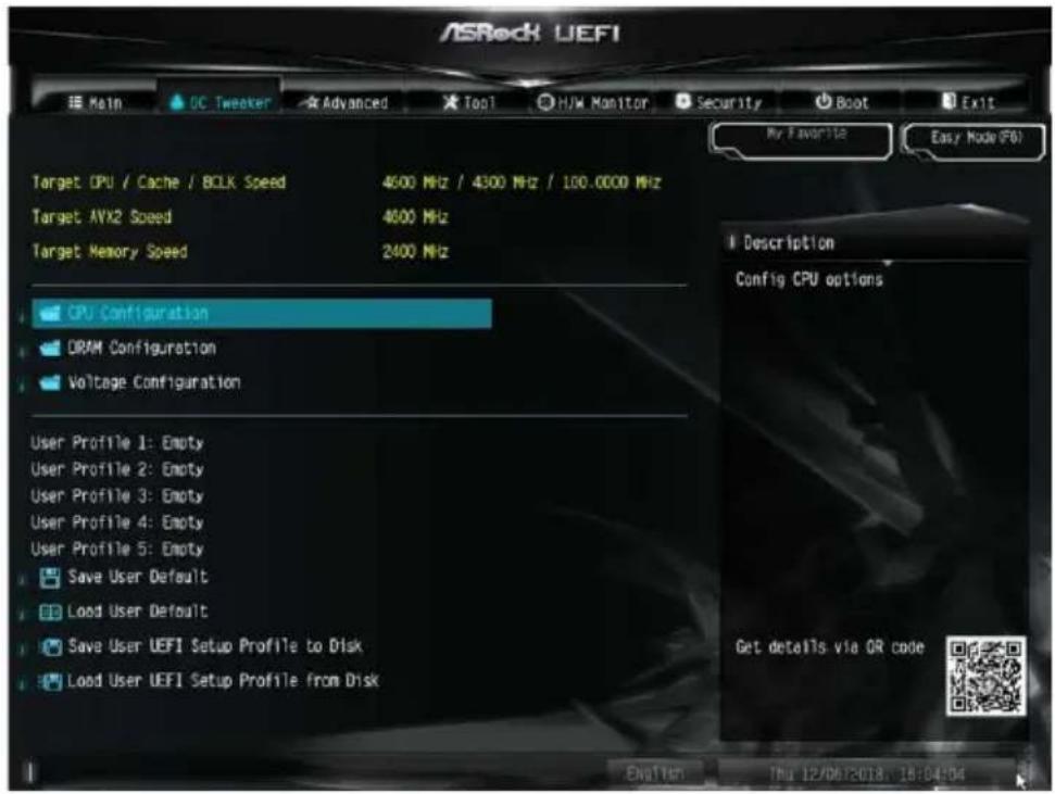 ASROCK B365M-ITX/ac - OC Tweaker (OC 調整) 画面 - 1
