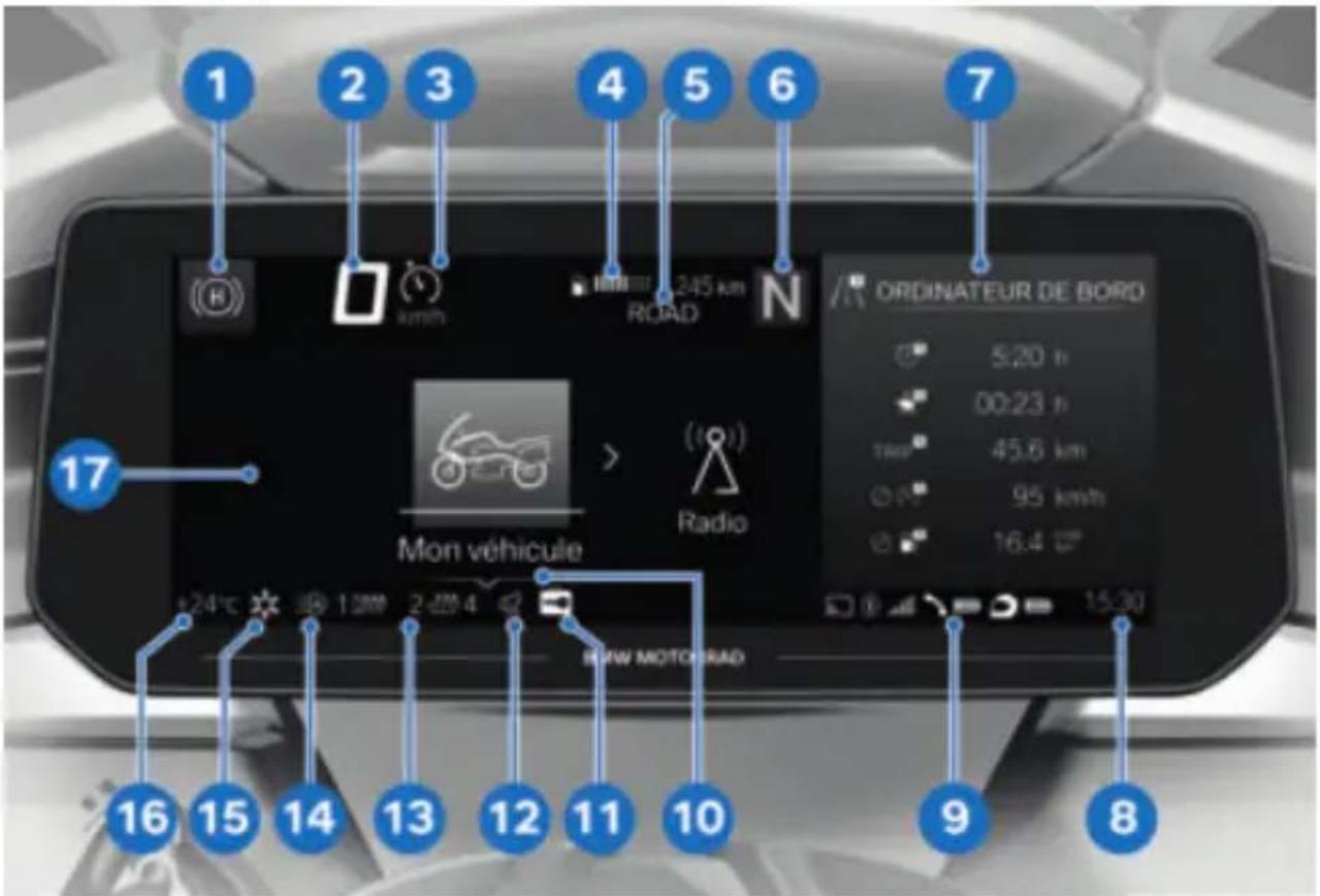 BMW K 1600 GT (2023) - ÉCRAN TFT DANS LA VUE MENU - 1