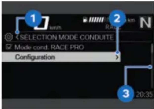 BMW S 1000 RR (2023) - Indications d'utilisation dans les sous-menus - 1
