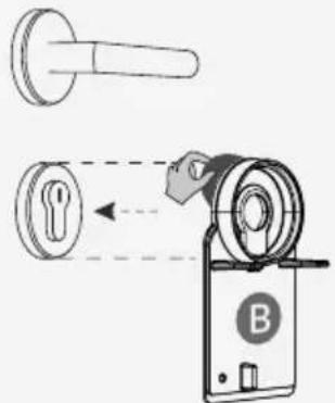 Diagram illustrating door lock mechanism with labeled parts and directional arrows