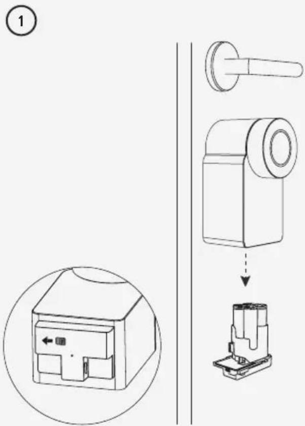 Technical diagram showing a device with labeled parts and a zoomed-in view of the internal structure.
