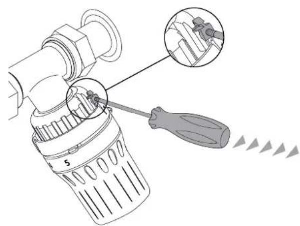 Technical diagram showing a tool interacting with a mechanical component, with magnified detail highlighting the process.