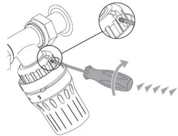 Technical diagram showing a tool interacting with a mechanical component, with magnified detail and directional arrow indicating motion or assembly.
