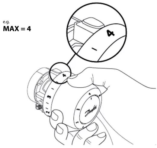 DANFOSS Aero RA/V - Temperature Limitation | Temperaturbegrenzung | Limite de température | Limitación de temperatura (MAXIMUM) - 1