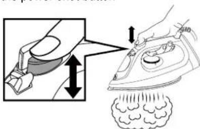 Diagram illustrating hair ironing technique with magnified view and instruction arrows