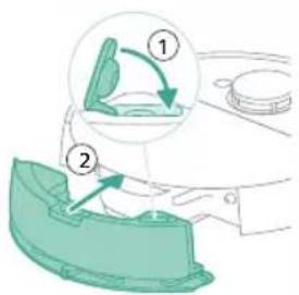 Diagram showing a car interior with two labeled parts (① and ②) indicating different states or states of the device.